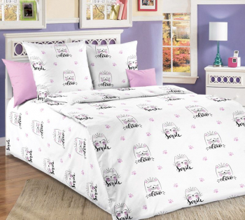 Комплект постельного белья 1,5-спальный, бязь "Люкс", детская расцветка (Китти)